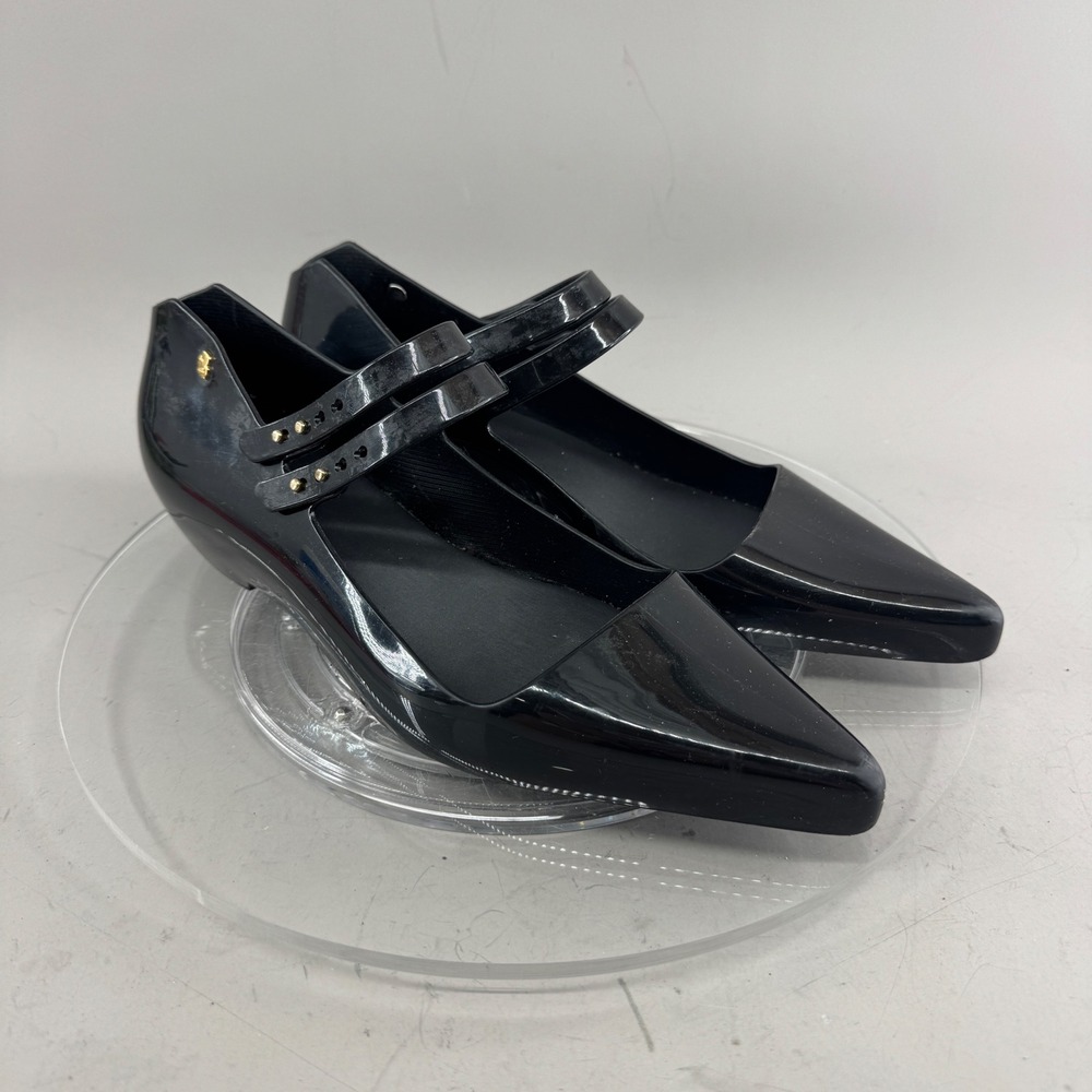 Melissa x Karl Lagerfeld Womens Jelly Mary Jane Pointed Toe Flats Black Size 8